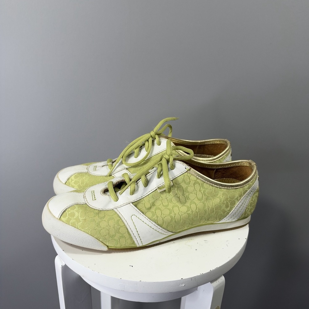 Y2K Coach Kelby Shoes Womens 7 Green White Jacquard Lace Up Low Top Sneakers